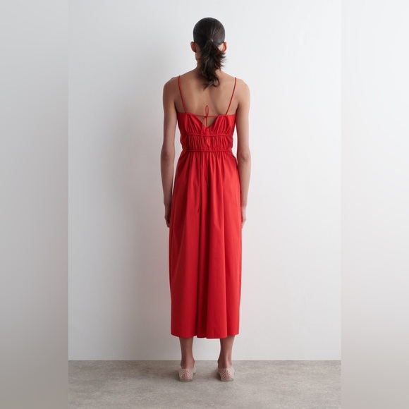 COS Gathered-Waist Midi Dress Red Bright Sleeveless Size 12 NWOT - Picture 3 of 14